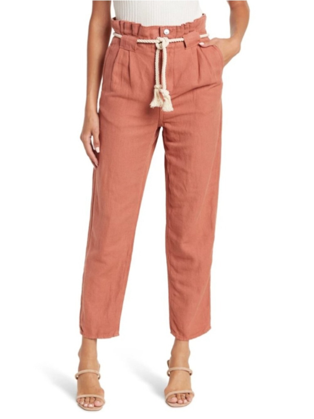 Veronica Beard Karter Paperbag Linen Blend Casual Crop Pants US 4